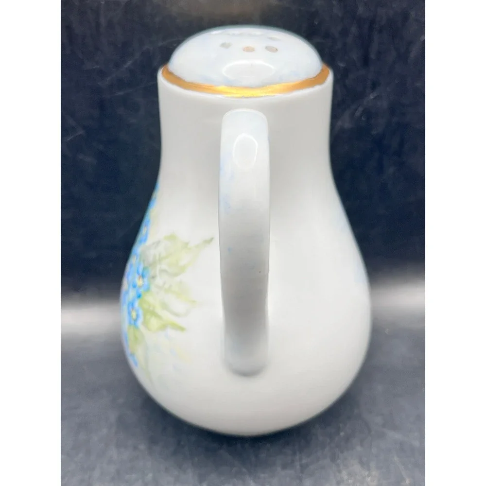 Vtg Hand Painted Forget-Me-Not Porcelain Sugar Shaker Muffineer‎ Gold Trim 5